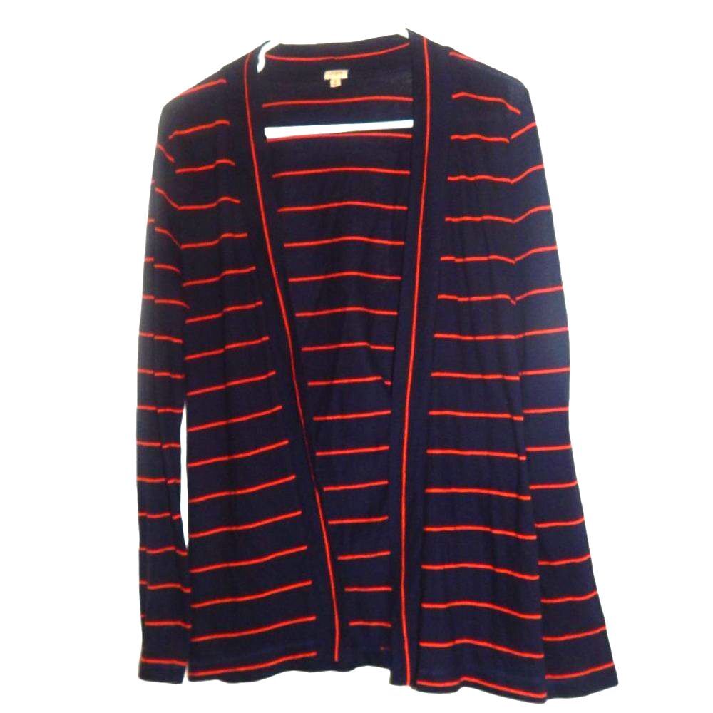 J.Crew Factory Women’s Small Navy & Orange Striped Open Front Cardigan